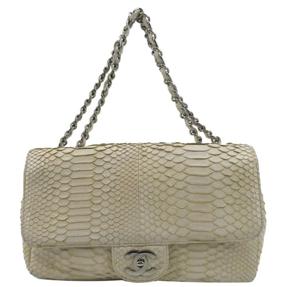 CHANEL  Flap Python Leather Crossbody Bag Ivory - Picture 1 of 12